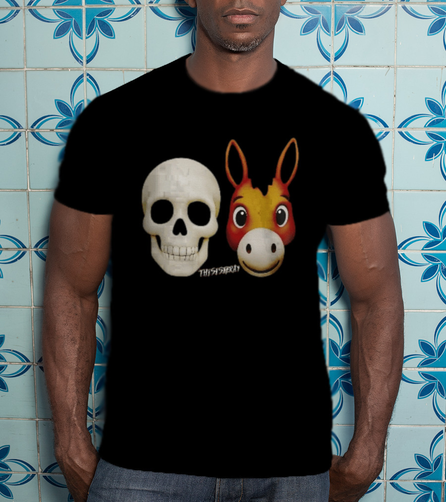 Thisistheray Human Skull And Donkey Emoji Heads T-Shirt