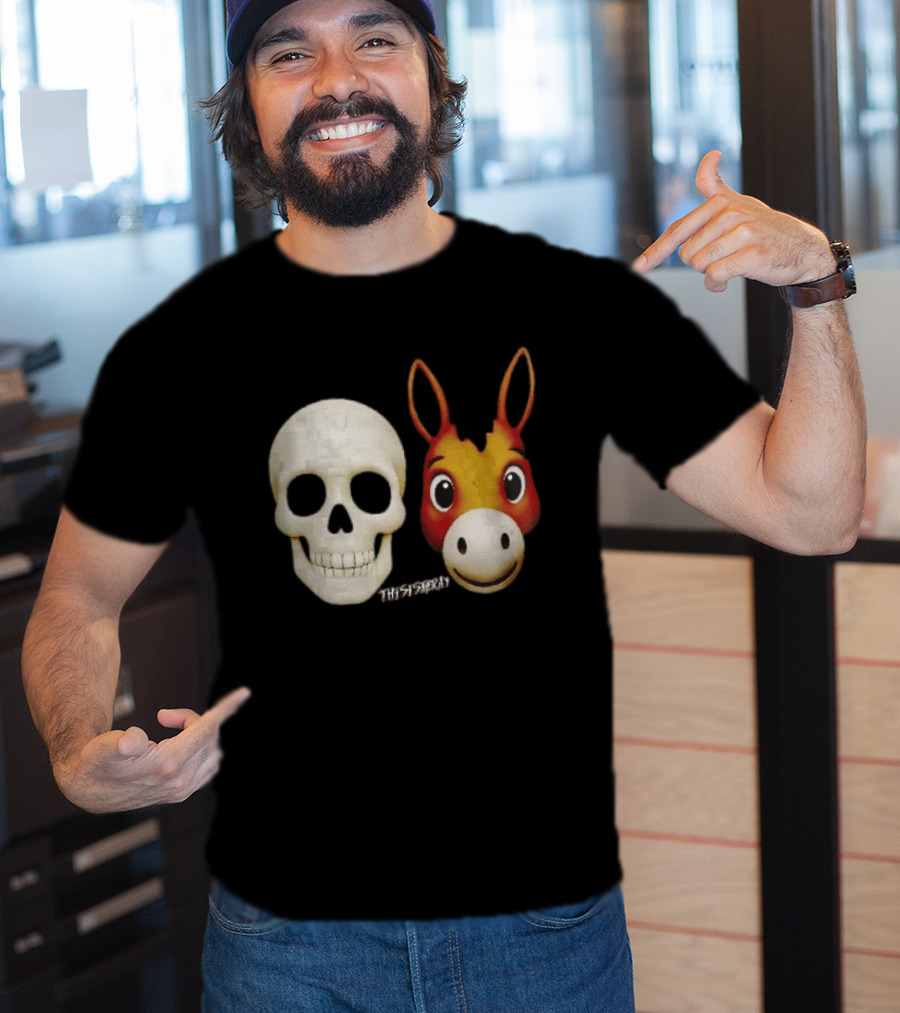Thisistheray Human Skull And Donkey Emoji Heads T-Shirt