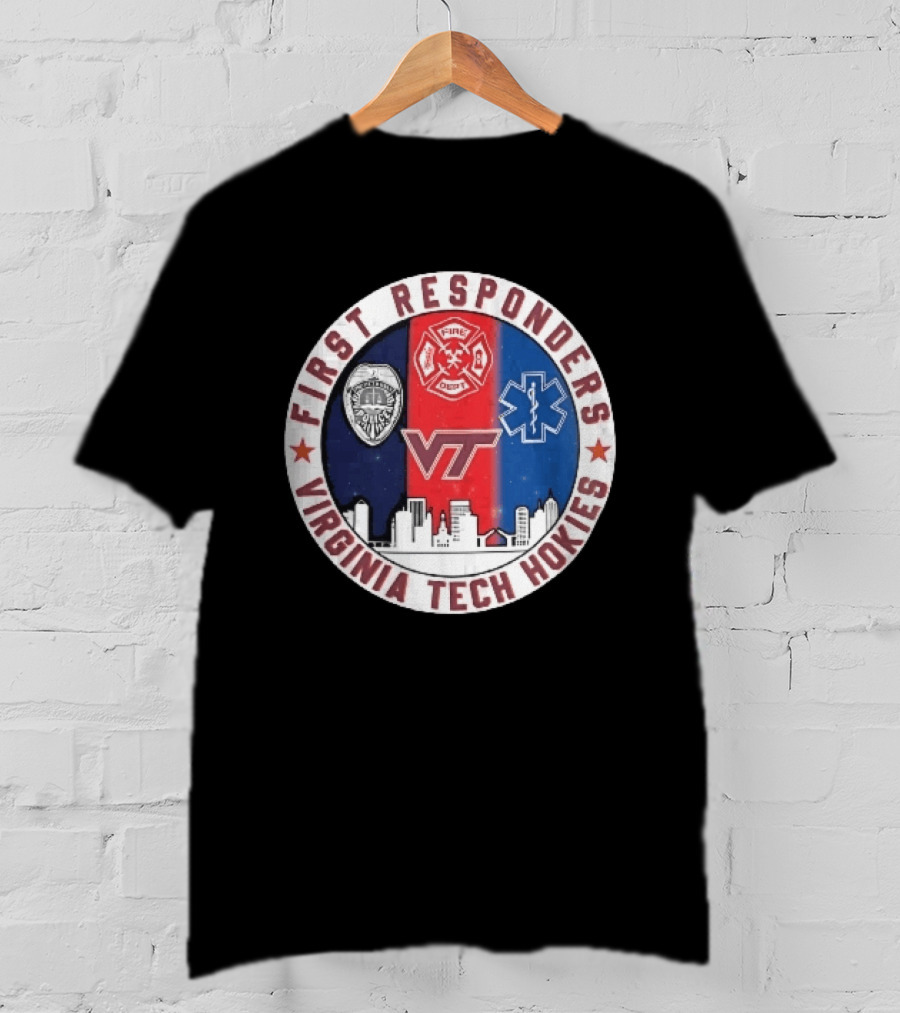 Virginia Tech Hokies First Responders Police Fire Dept EMS Star Skyline T-Shirt