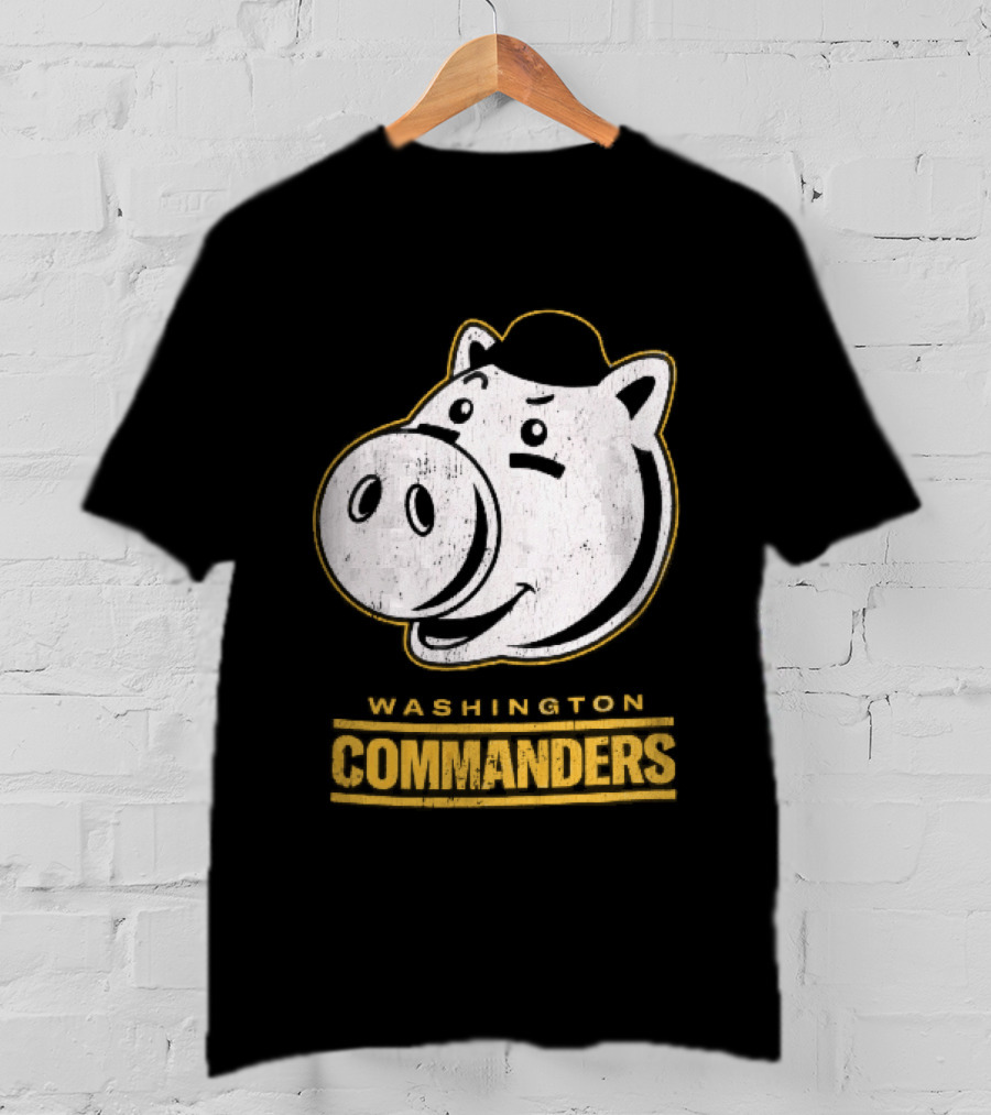 Washington Commanders Distressed Cartoon Pig Hog Hat T-Shirt