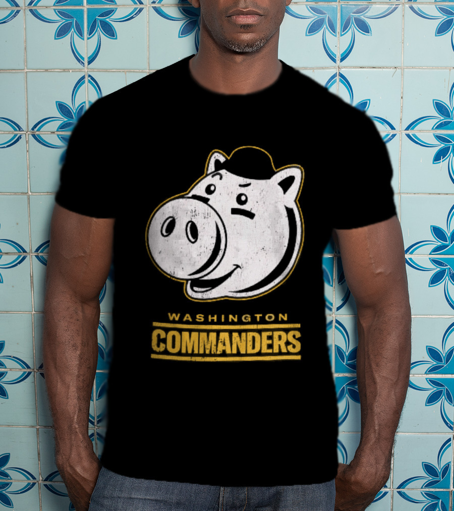 Washington Commanders Distressed Cartoon Pig Hog Hat T-Shirt