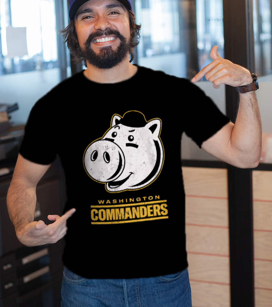 Washington Commanders Distressed Cartoon Pig Hog Hat T-Shirt