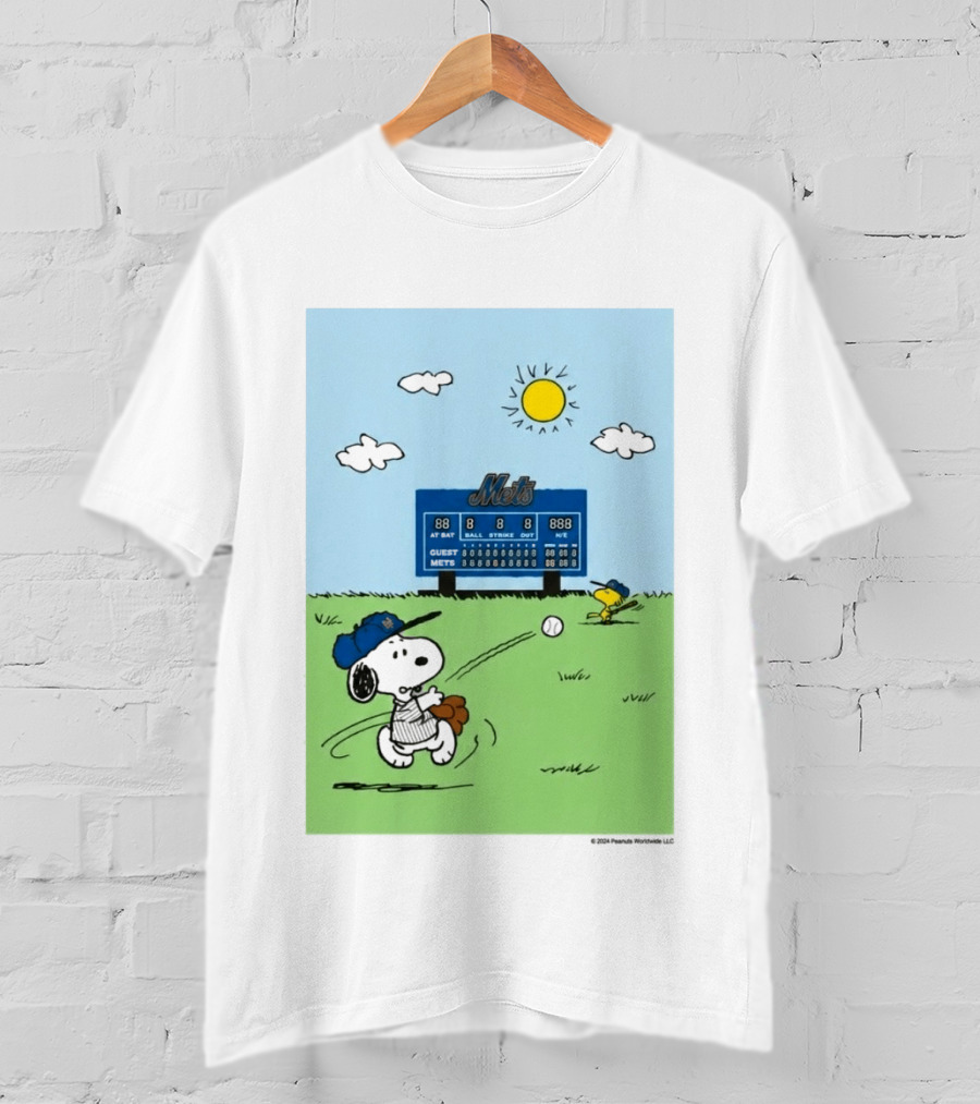 2026 Mets Snoopy Woodstock Baseball Game Scoreboard T-Shirt