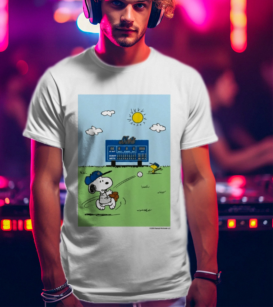 2026 Mets Snoopy Woodstock Baseball Game Scoreboard T-Shirt