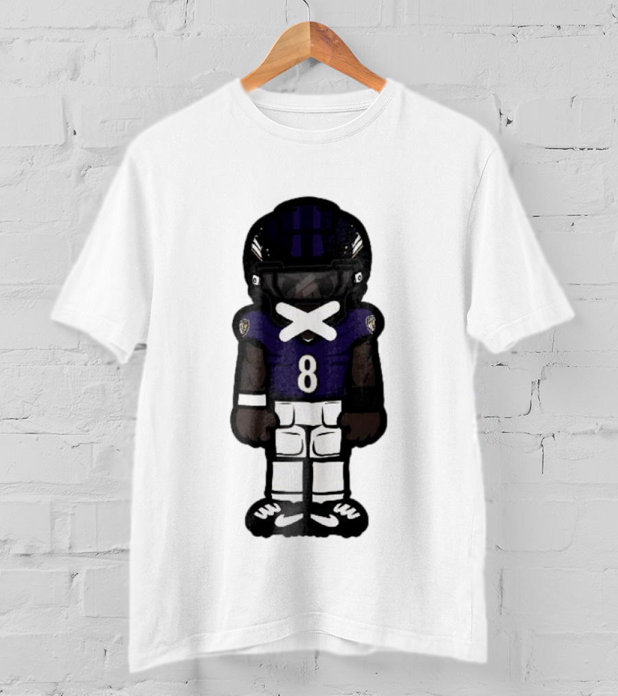 Baltimore Ravens Cartoon Caricature Number 8 Taped Mouth Football Player T-Shirt