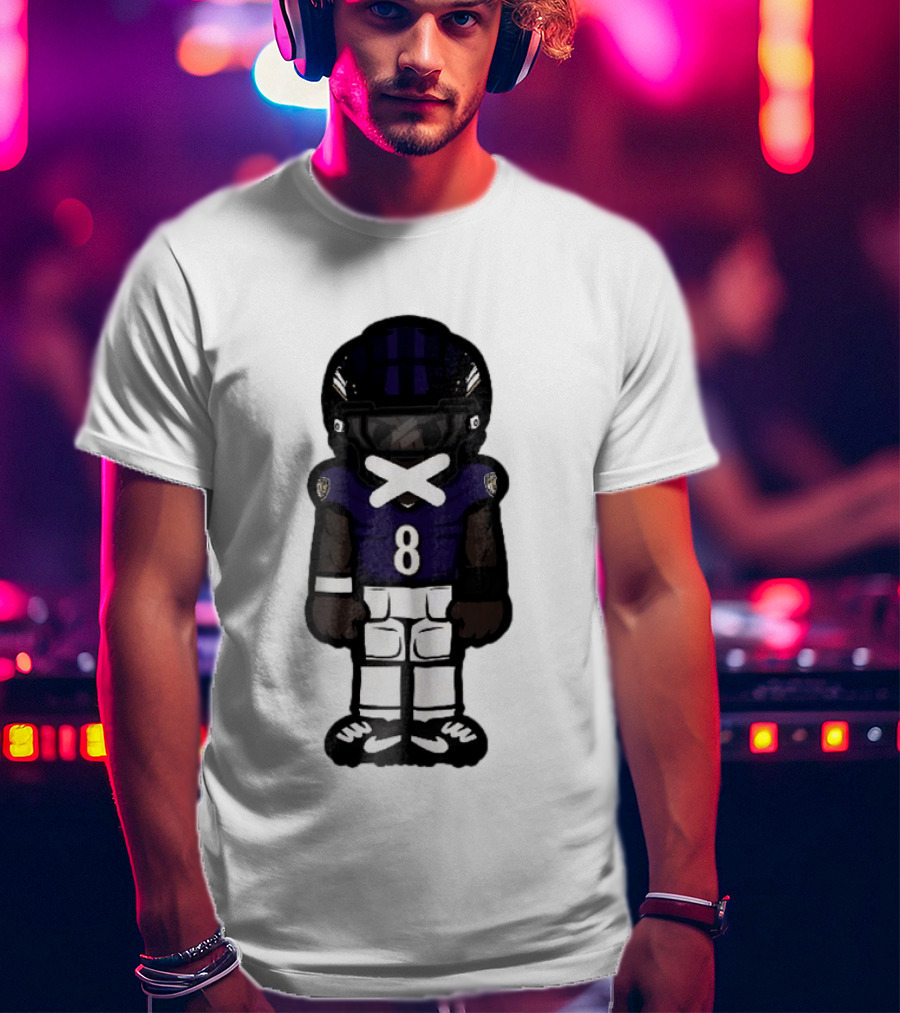 Baltimore Ravens Cartoon Caricature Number 8 Taped Mouth Football Player T-Shirt