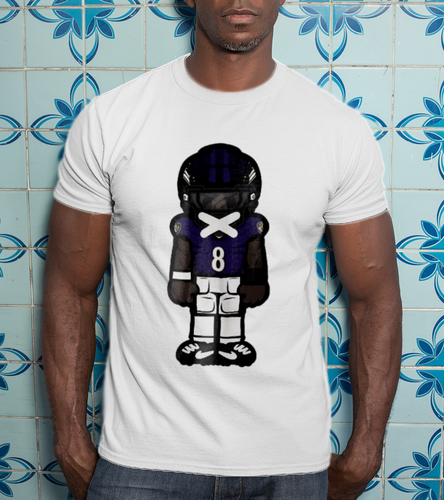 Baltimore Ravens Cartoon Caricature Number 8 Taped Mouth Football Player T-Shirt