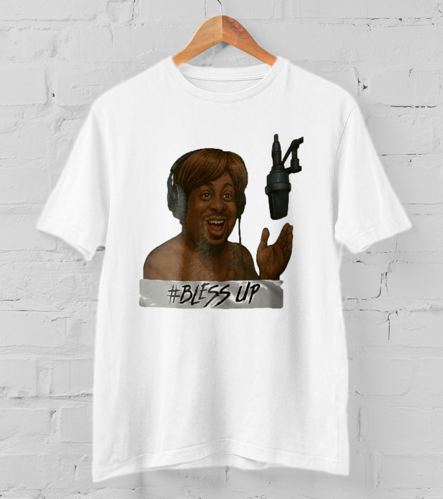 Bless Up Smiling Man Headphones Microphone Caricature T-Shirt