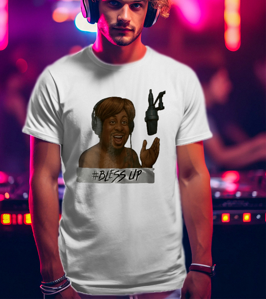Bless Up Smiling Man Headphones Microphone Caricature T-Shirt