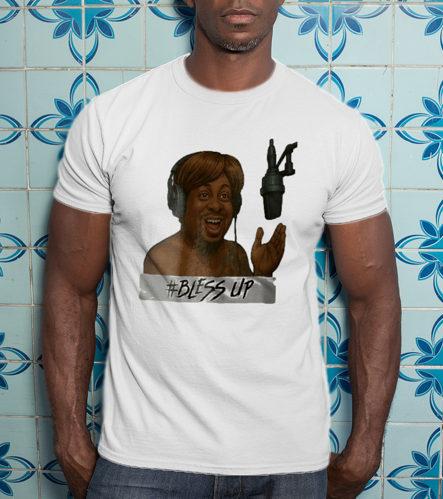 Bless Up Smiling Man Headphones Microphone Caricature T-Shirt