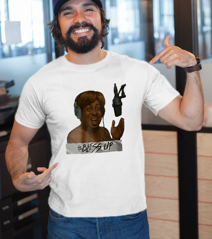 Bless Up Smiling Man Headphones Microphone Caricature T-Shirt