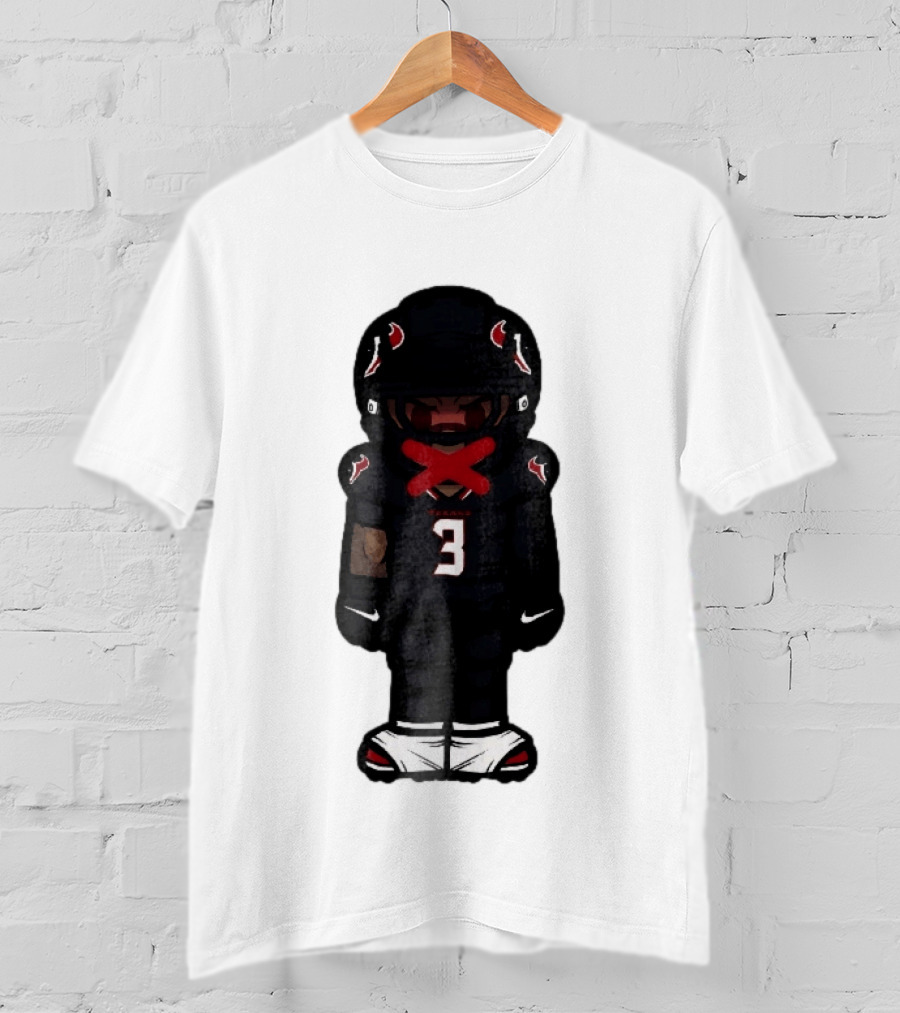 Houston Texans Cartoon Caricature Player Jersey Number 3 Red X Mouth T-Shirt