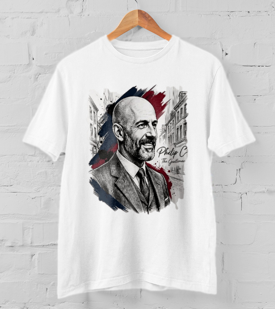 Philip C The Gentleman Bald Bearded Man Suit City Sketch T-Shirt