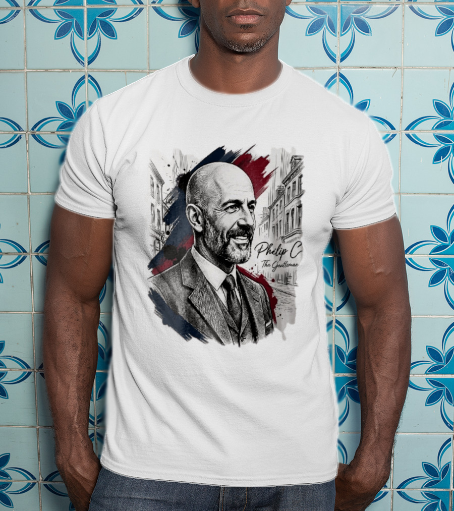 Philip C The Gentleman Bald Bearded Man Suit City Sketch T-Shirt