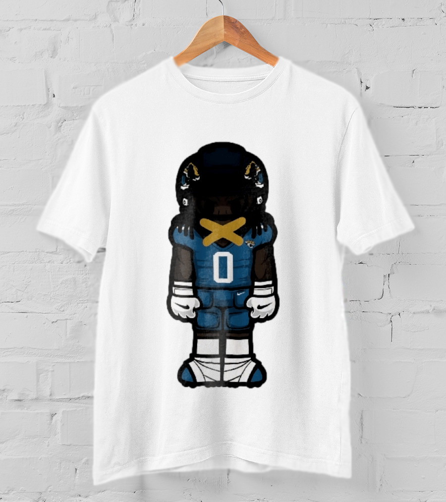 Jacksonville Jaguars Cartoon Caricature Player Jersey 0 Gold Tape Football Team Merchandise T-Shirt