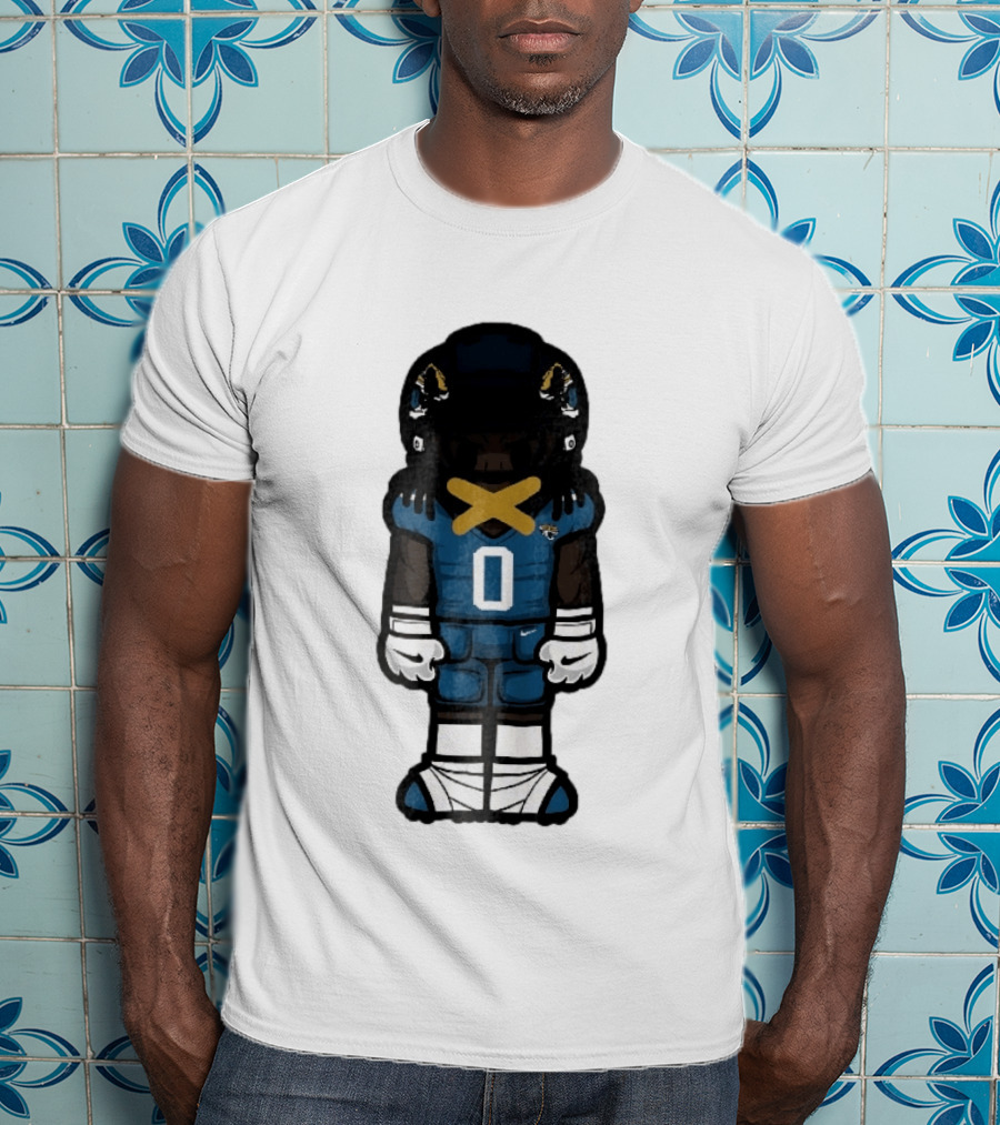 Jacksonville Jaguars Cartoon Caricature Player Jersey 0 Gold Tape Football Team Merchandise T-Shirt