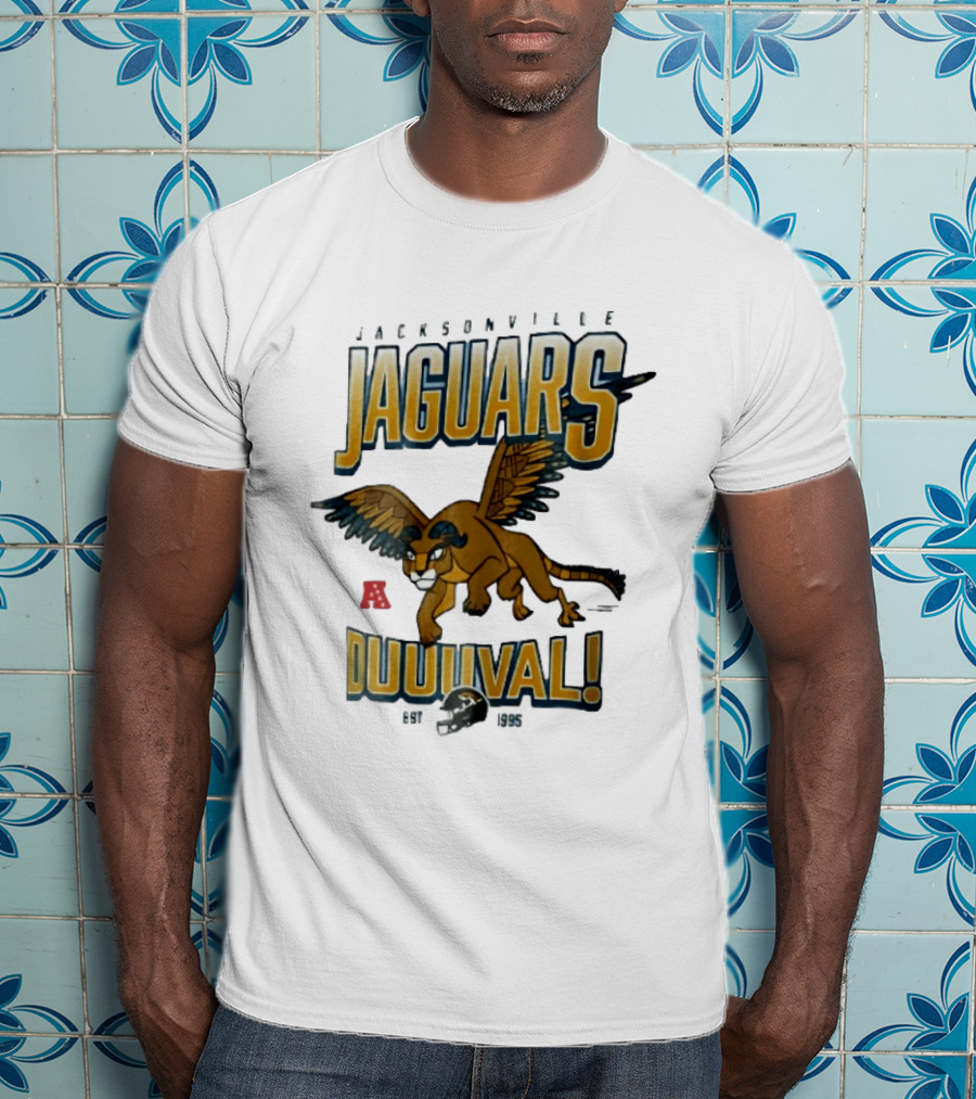 Jacksonville Jaguars Duuuval Winged Creature Est 1995 Football Helmet Cartoon T-Shirt