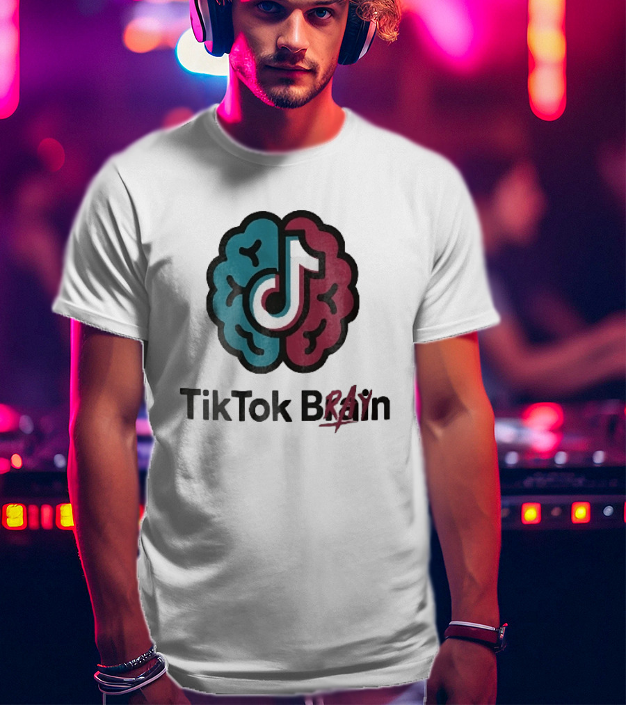 TikTok Brain Rot Teal Pink Hemispheres Music Note T-Shirt