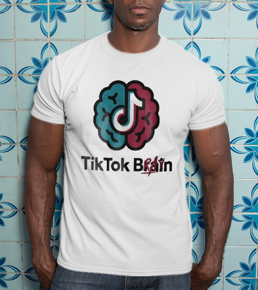 TikTok Brain Rot Teal Pink Hemispheres Music Note T-Shirt