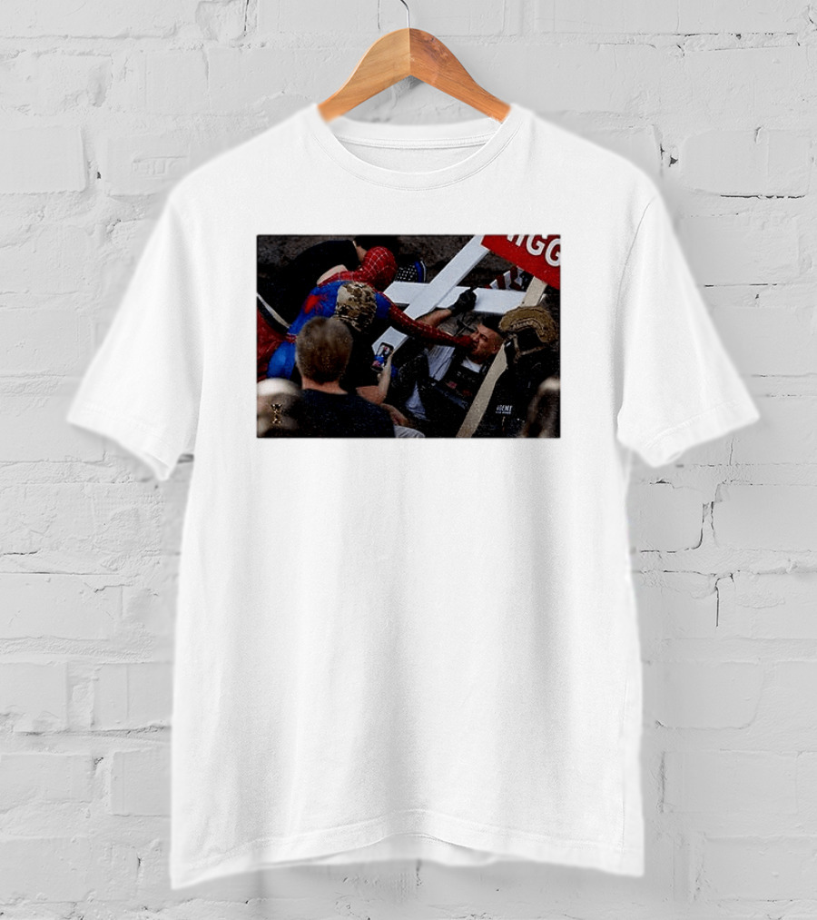 Unmasked Conflict Spider Man Vs Jake Lang Rally Minneapolis Protest T-Shirt