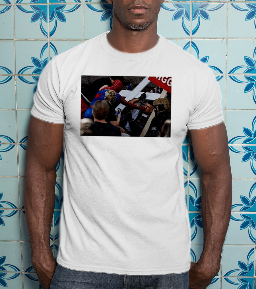 Unmasked Conflict Spider Man Vs Jake Lang Rally Minneapolis Protest T-Shirt