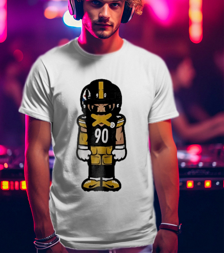 Pittsburgh Steelers 90 Cartoon Football Player Yellow Tape Mouth Iconic Team T-Shirt