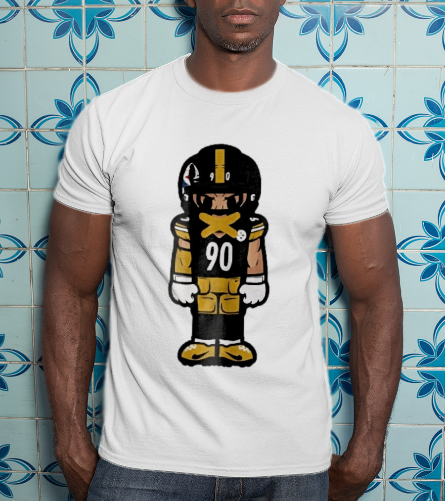 Pittsburgh Steelers 90 Cartoon Football Player Yellow Tape Mouth Iconic Team T-Shirt