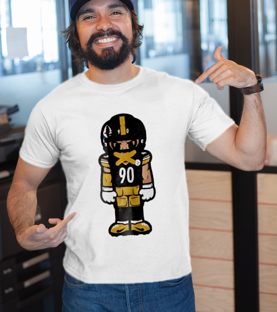 Pittsburgh Steelers 90 Cartoon Football Player Yellow Tape Mouth Iconic Team T-Shirt