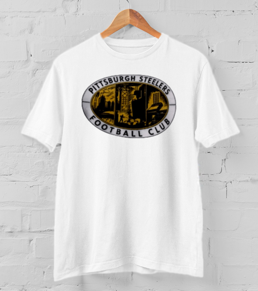 Pittsburgh Steelers Football Club Distressed Oval Emblem Cityscape T-Shirt