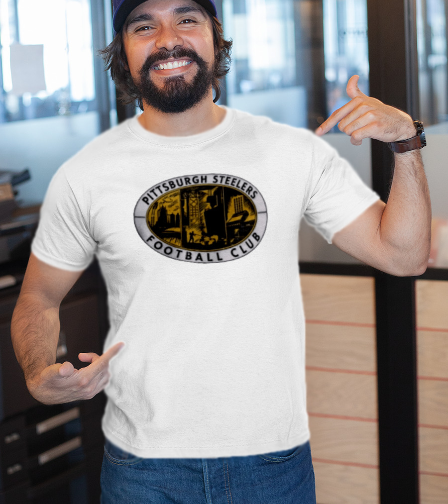 Pittsburgh Steelers Football Club Distressed Oval Emblem Cityscape T-Shirt