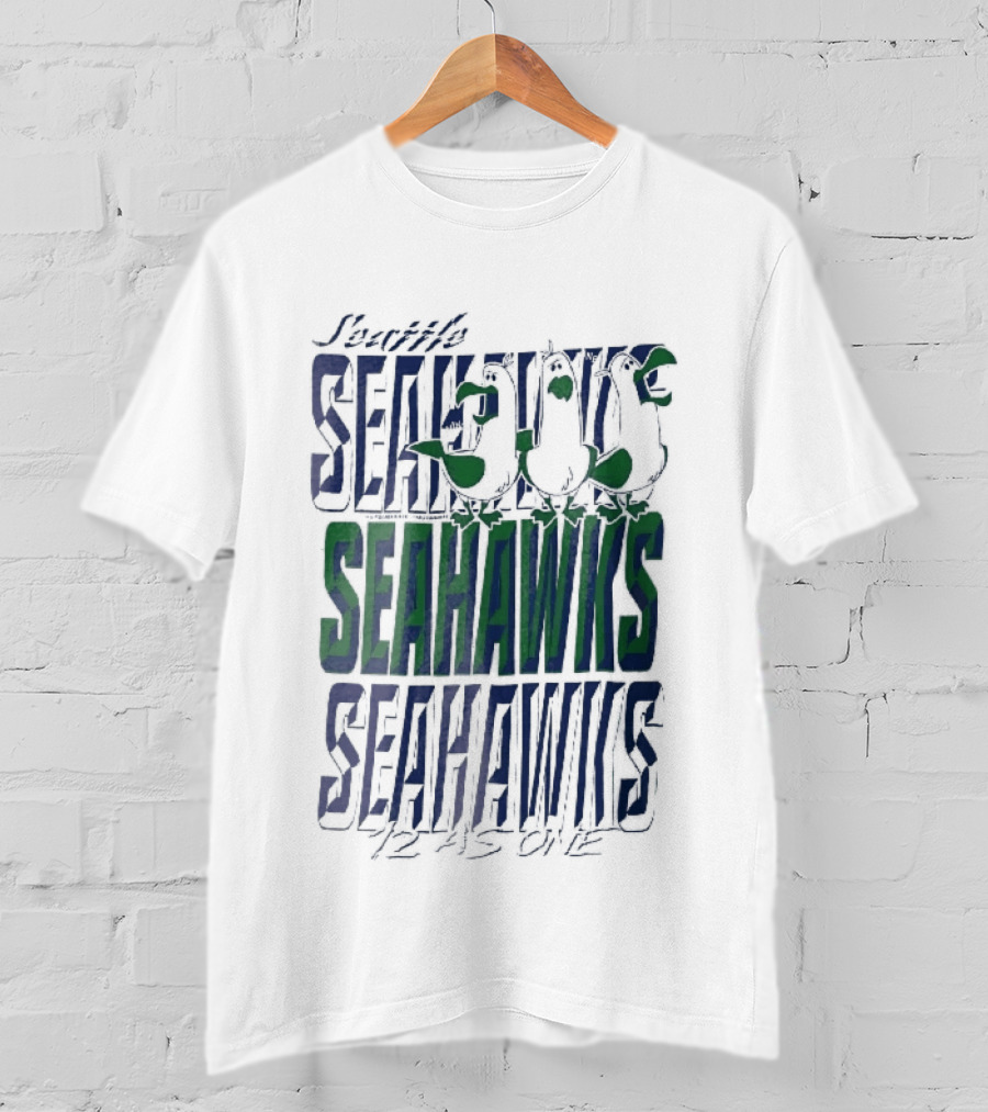 Lynch Seattle Seahawks 12 As One Three Seagulls Caricature 3D Lettering T-Shirt