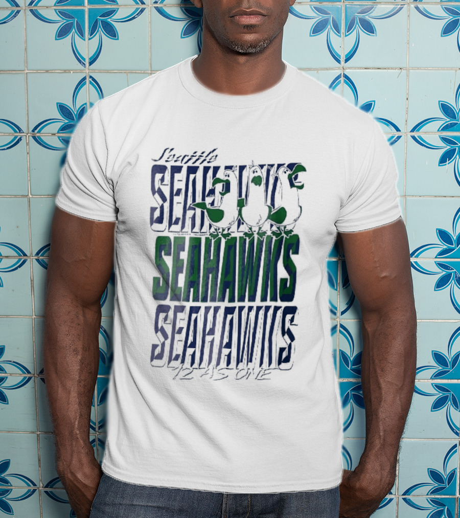 Lynch Seattle Seahawks 12 As One Three Seagulls Caricature 3D Lettering T-Shirt