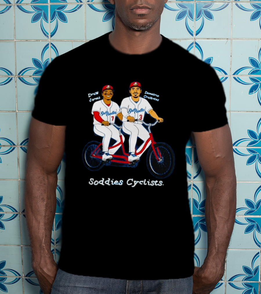 Soddies Cyclists Drew Jones Demelio Crisantes Amarillo Sod Poodles Tandem Bike T-Shirt