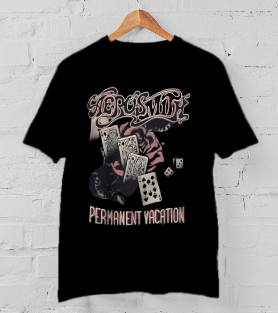 Aerosmith Permanent Vacation Cards And Rose T-Shirt