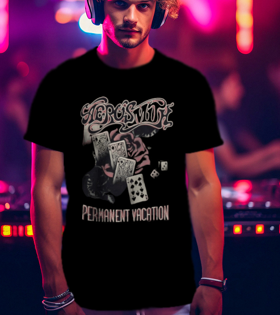 Aerosmith Permanent Vacation Cards And Rose T-Shirt