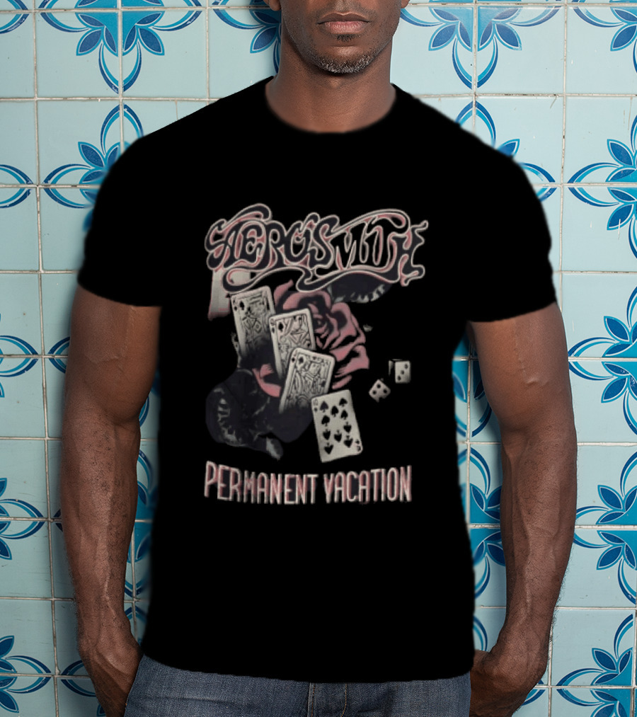 Aerosmith Permanent Vacation Cards And Rose T-Shirt