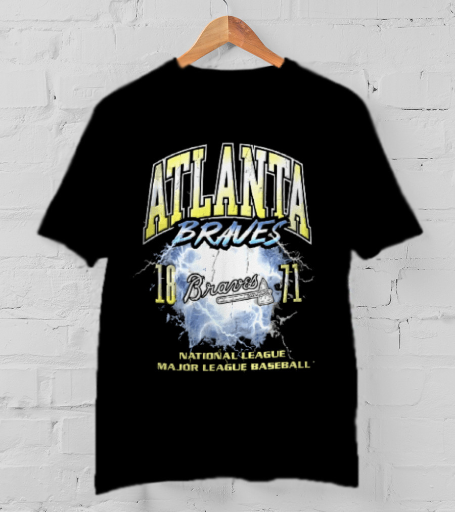 Atlanta Braves 1871 Lightning Burst National League Major Baseball Tomahawk Script T-Shirt