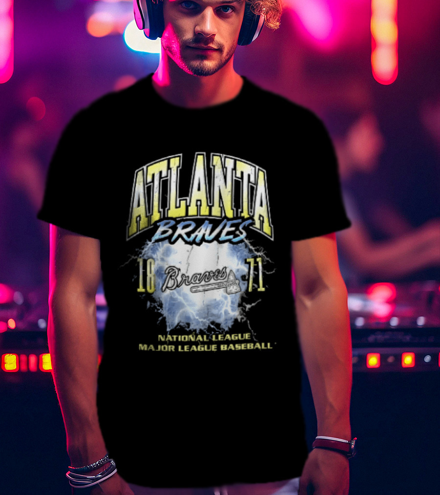 Atlanta Braves 1871 Lightning Burst National League Major Baseball Tomahawk Script T-Shirt