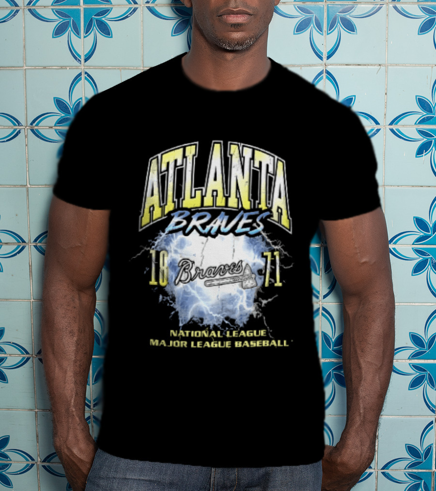 Atlanta Braves 1871 Lightning Burst National League Major Baseball Tomahawk Script T-Shirt