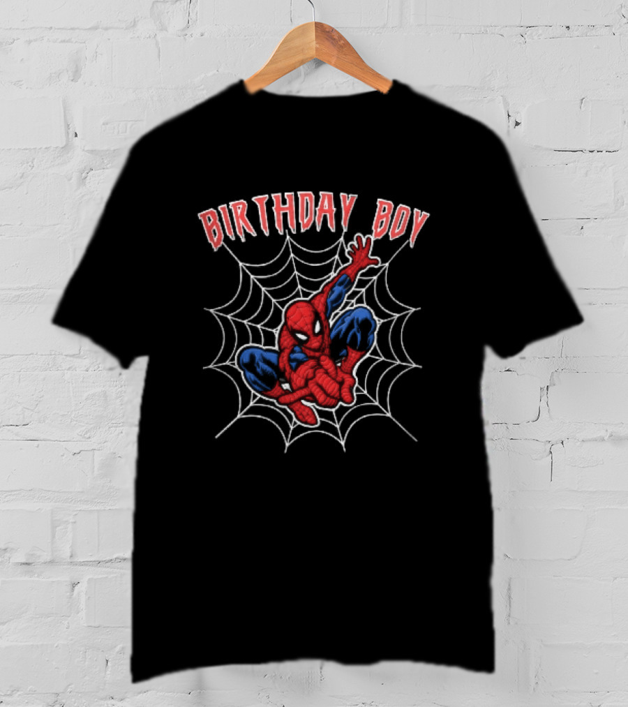 Birthday Boy Spiderman Crouching Web Superhero T-Shirt
