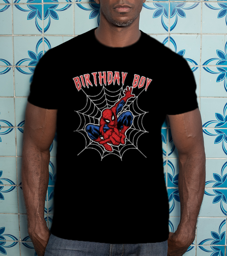 Birthday Boy Spiderman Crouching Web Superhero T-Shirt