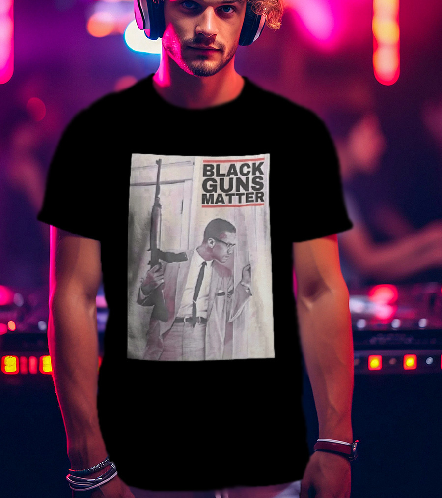 Black Guns Matter Malcolm X Holding Rifle Sketch T-Shirt