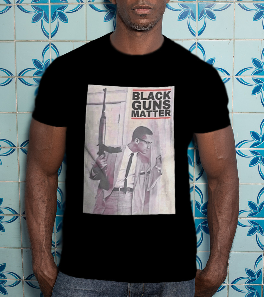Black Guns Matter Malcolm X Holding Rifle Sketch T-Shirt