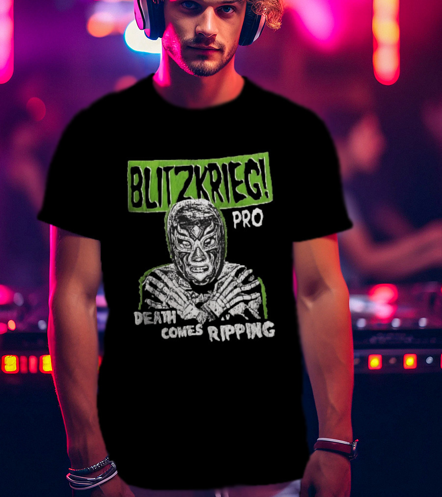 Blitzkrieg Pro Death Comes Ripping Masked Luchador Skeleton T-Shirt