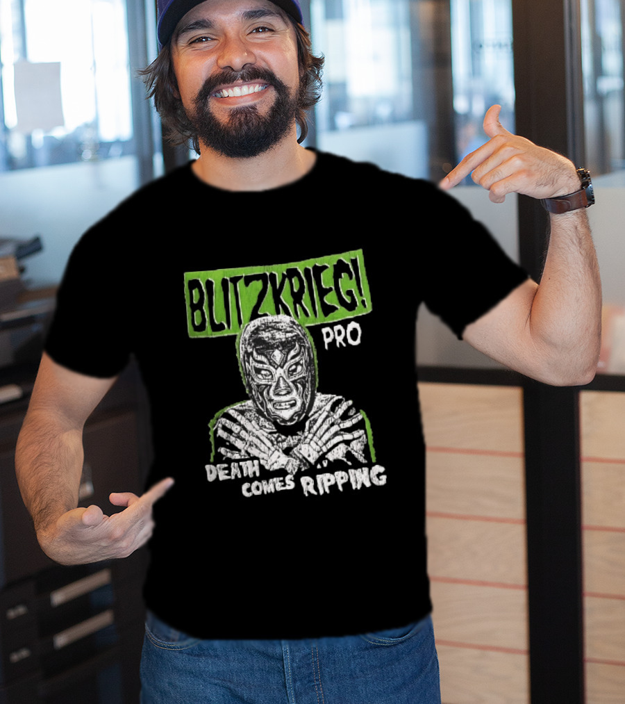 Blitzkrieg Pro Death Comes Ripping Masked Luchador Skeleton T-Shirt