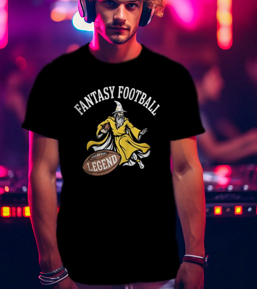 Fantasy Football Legend Yellow Robe Wizard Running With Ball T-Shirt