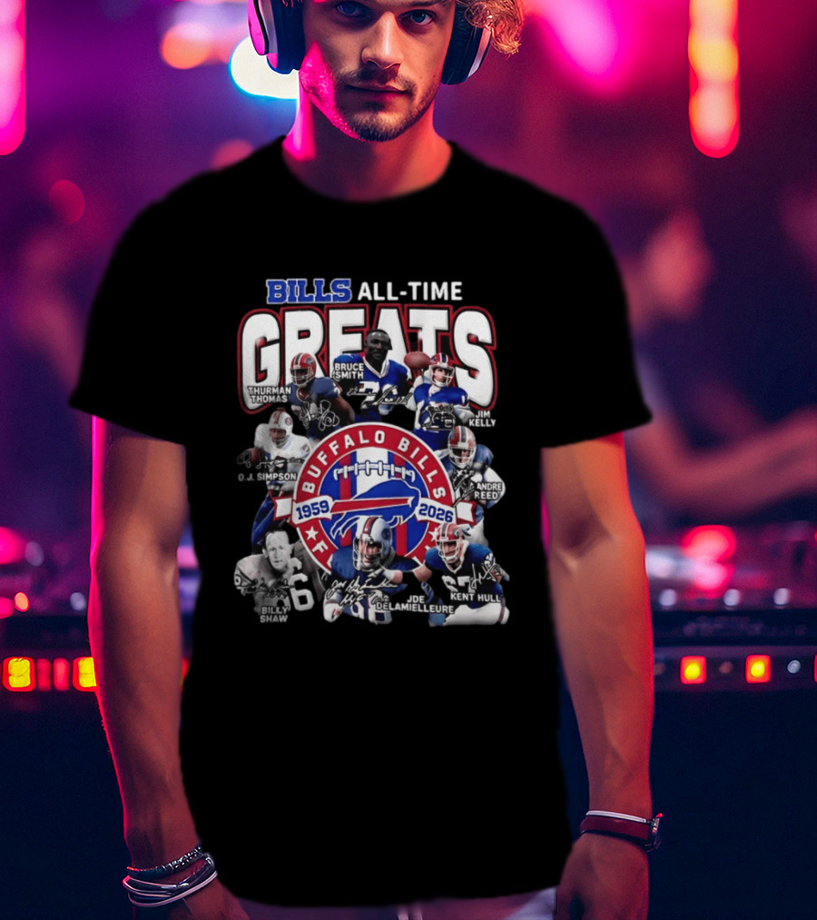 Buffalo Bills All Time Greats 1959 2026 NFL Legends Signatures T-Shirt
