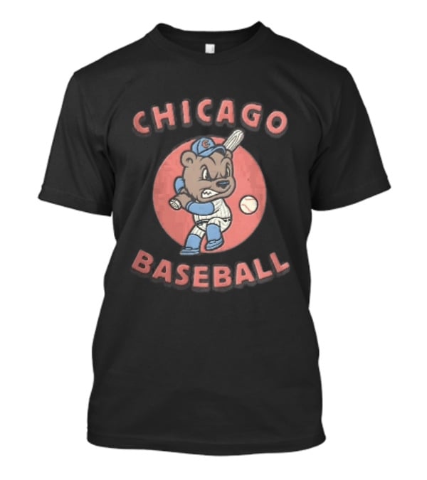 Chicago Cubs Baseball Bear Swinging Bat Cartoon T-Shirt