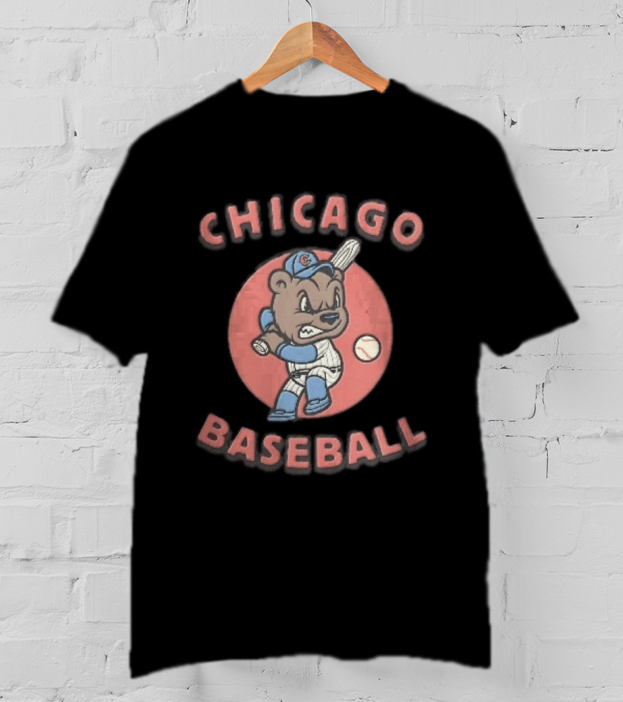 Chicago Cubs Baseball Bear Swinging Bat Cartoon T-Shirt