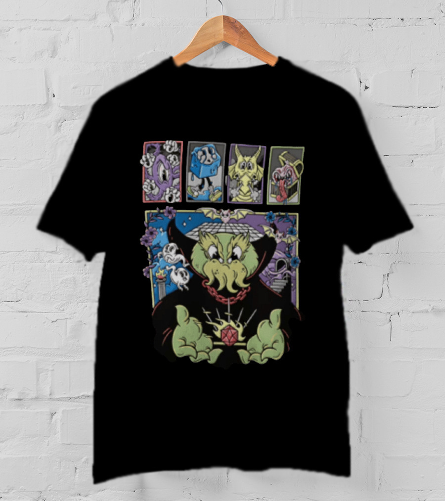 Cthulhu With Dice And Bats Gothic Cartoon T-Shirt